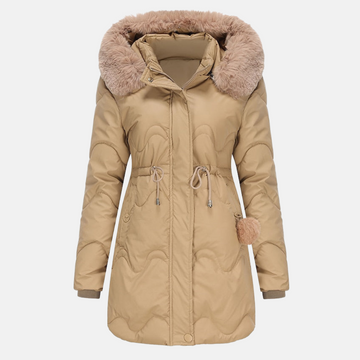 Women’s Jacket – Tailored Fit – Fluffy Faux Fur Hood – Full Zip – Drawstring Waist