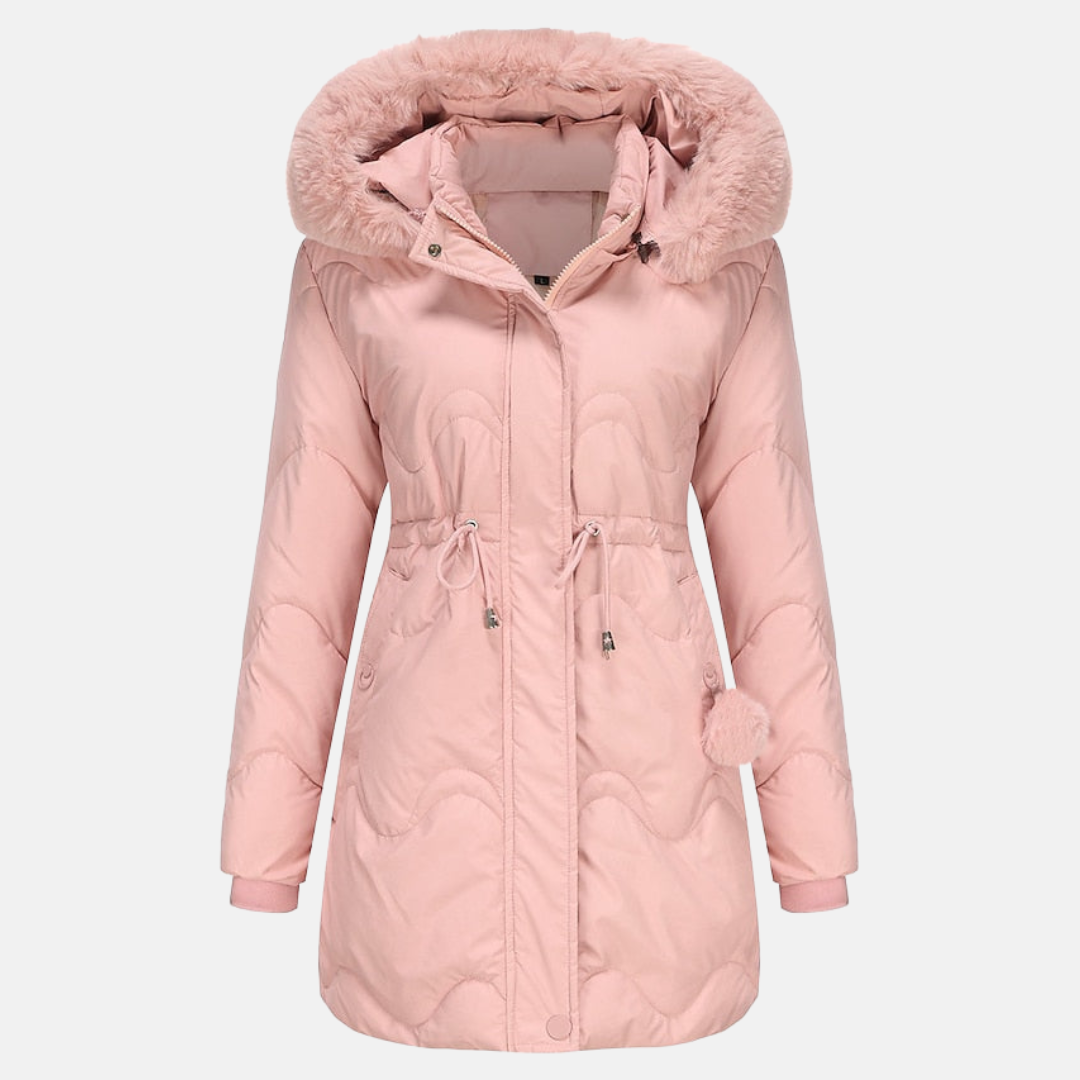 Fluffy hood full zip winter jacket for women