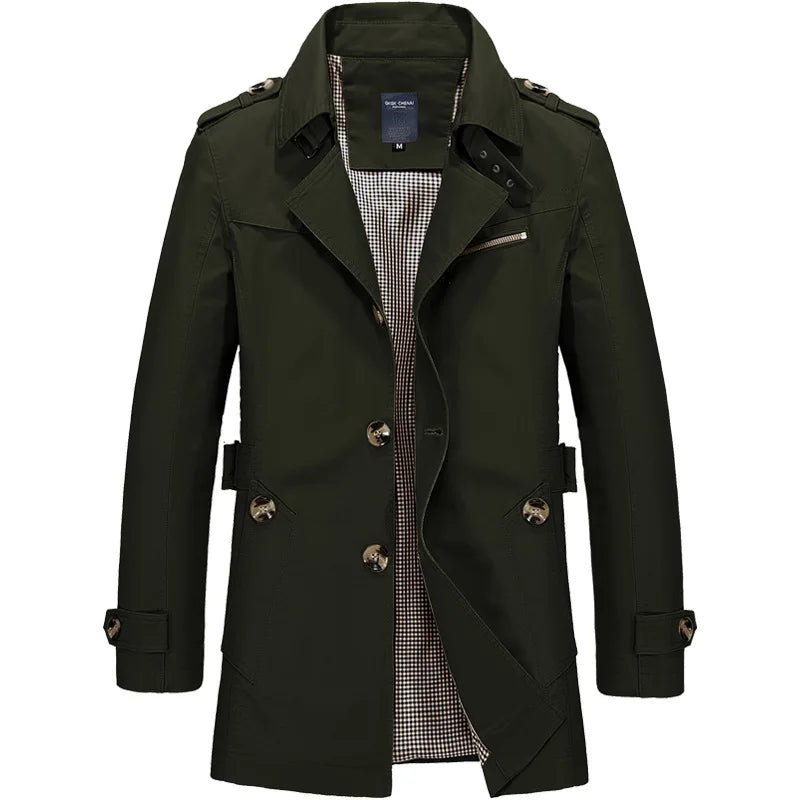 Men’s Trench Coat - Double-Breasted - Mid-Length - Classic Lapel - Water-Resistant