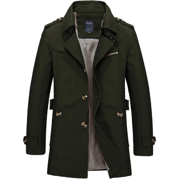 Men’s Trench Coat - Double-Breasted - Mid-Length - Classic Lapel - Water-Resistant