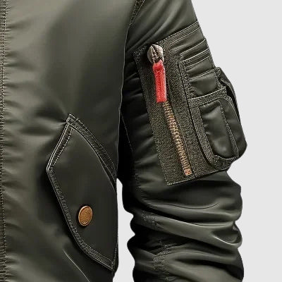 Men’s Bomber Jacket – Water-Resistant Nylon – Regular Fit – Zip Front – Utility Pockets
