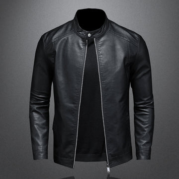 Slim-fit leather moto jacket for men