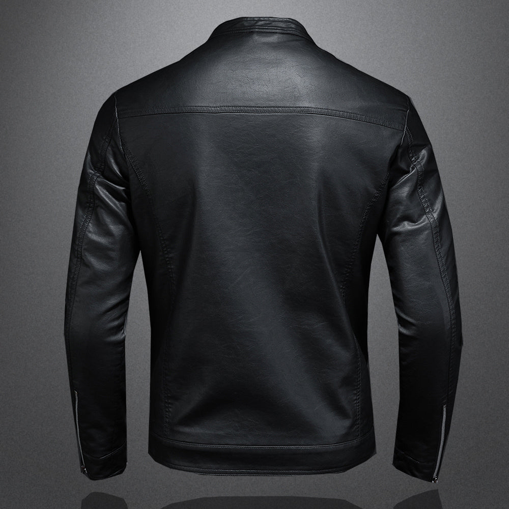 Slim-fit leather moto jacket for men