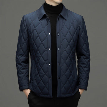 Men’s Quilted Jacket – Regular Fit – Diamond Pattern – Snap Button – Hip Length