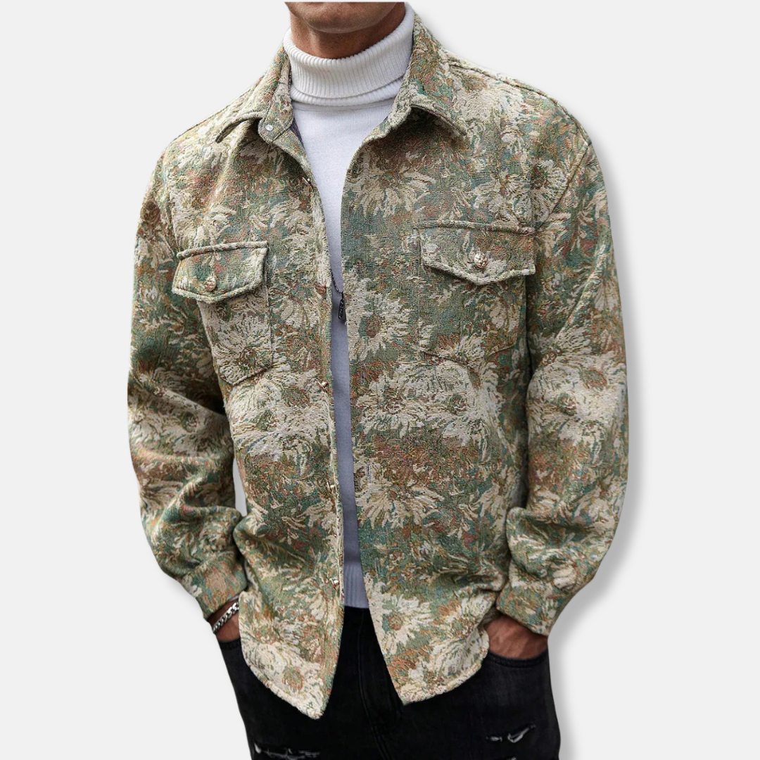 Men’s Jacket – Relaxed Fit – Woven Jacquard Fabric – Long Sleeve – Button Pockets