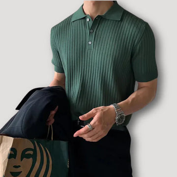 Knitted striped short-sleeve polo for men