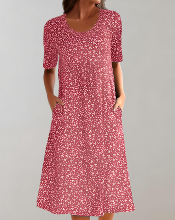 Women’s Midi Dress – Breathable Blend – V-Neck – Short Sleeve – A-Line Fit – With Pockets