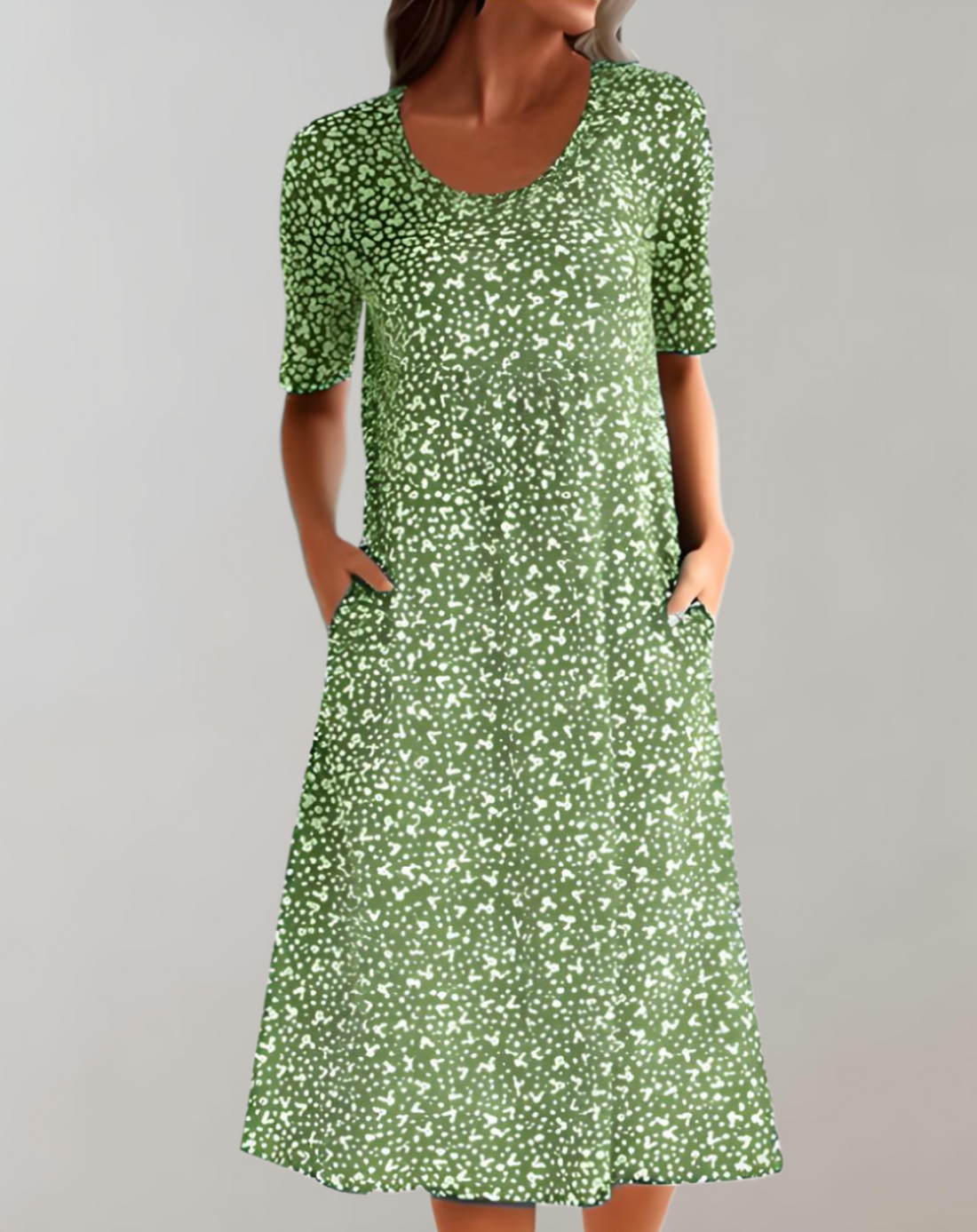 Women’s Midi Dress – Breathable Blend – V-Neck – Short Sleeve – A-Line Fit – With Pockets