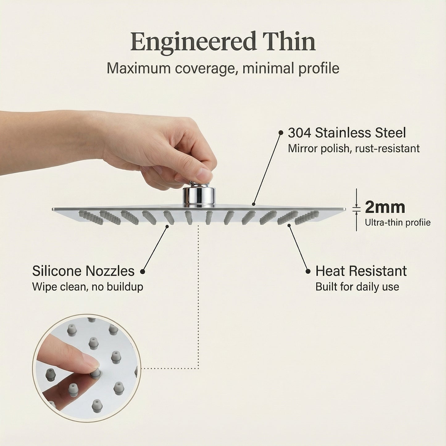 Minimalist Ultra-Thin Square Rain Shower Head