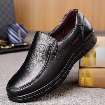 Men’s Slip-On Leather Shoes – Genuine Leather – Rounded Toe – Rubber Sole Casual Comfort