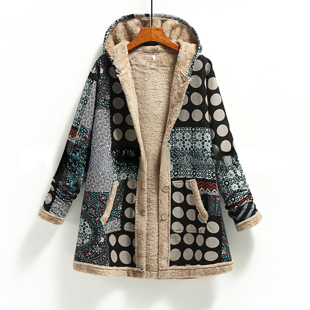 Women’s Jacket – Oversized Fit – Shearling Lined – Patchwork Design – Hooded Casual Wear