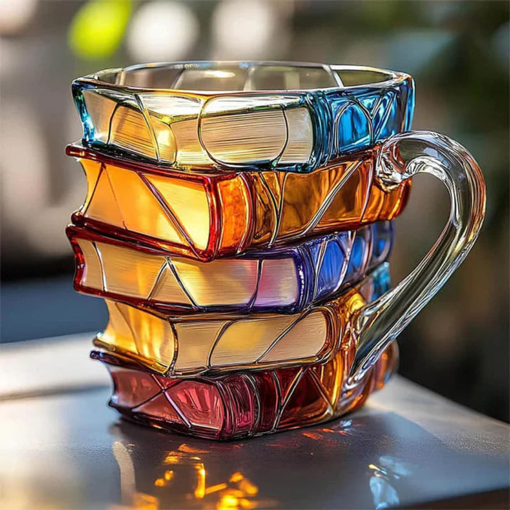 Glass Stacked Book-Spine Coffee Mug