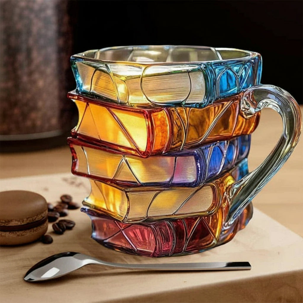 Glass Stacked Book-Spine Coffee Mug