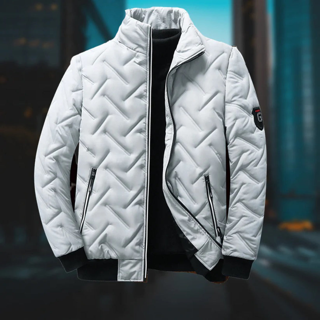 Stand-up collar quilted bomber jacket for men