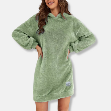 Women’s Hoodie Dress – Fleece Texture – Oversized Fit – Long Sleeve Lounge Style