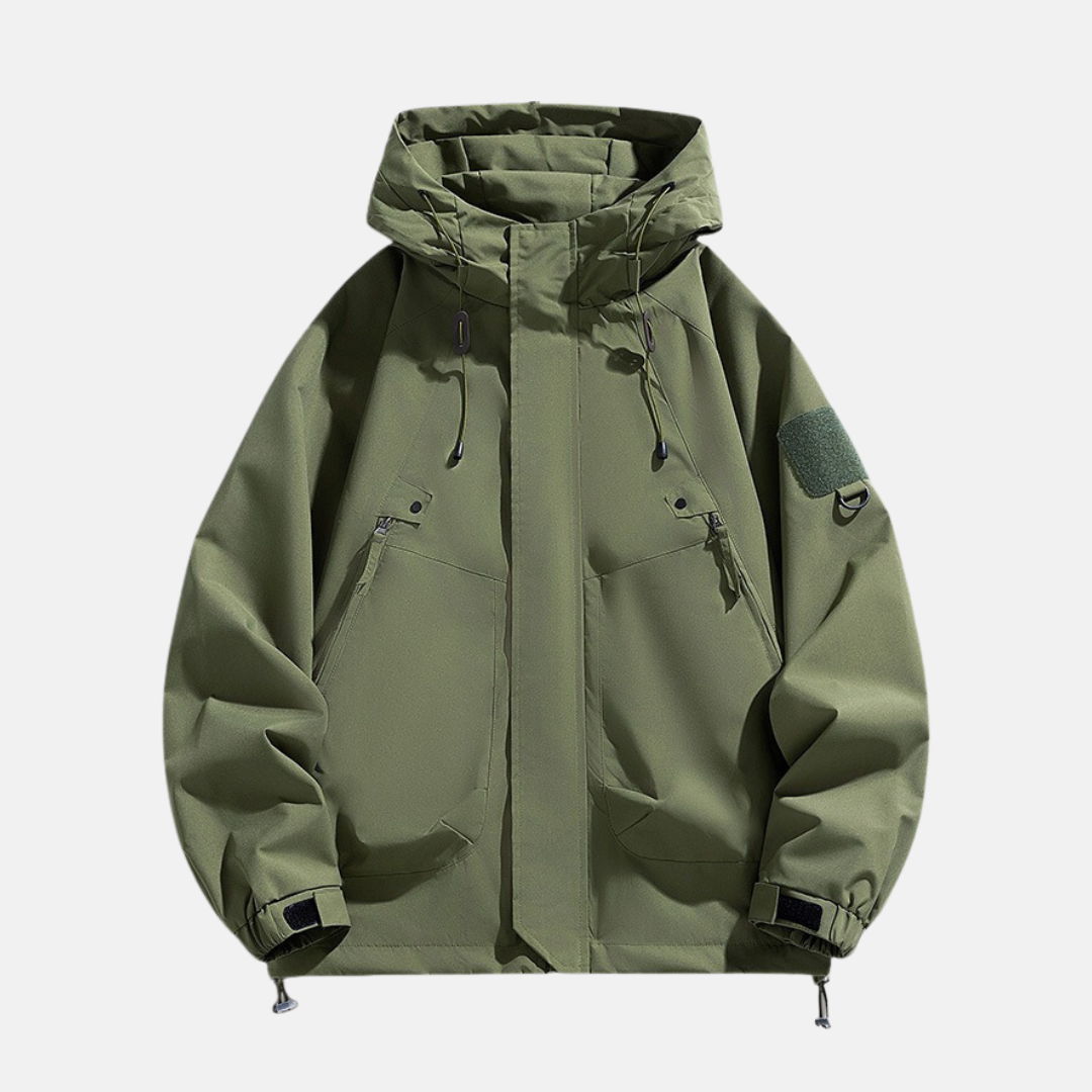 Men’s Jacket – Relaxed Fit – Water-Resistant Technical Fabric – Hooded Multi-Pocket Design