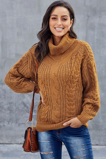 Women’s Pullover Sweatshirt – Oversized Relaxed Fit – Chunky Wool Knit – Ribbed Turtleneck