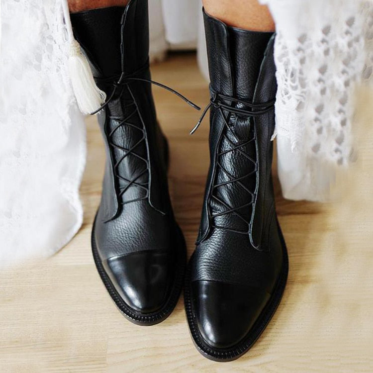 Plant leather lace-up heeled boots for women