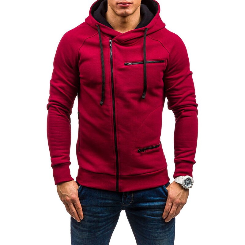 Men’s Hoodie – Slim Fit – Cotton Blend – Double Hood – Zipper Pockets – Full Zip
