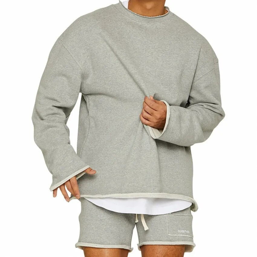 Pull-over sweatshirt & short outfit set for men