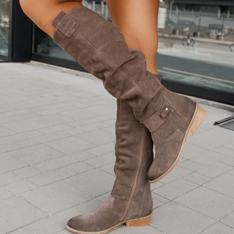 Suede knee-high leather boots for women