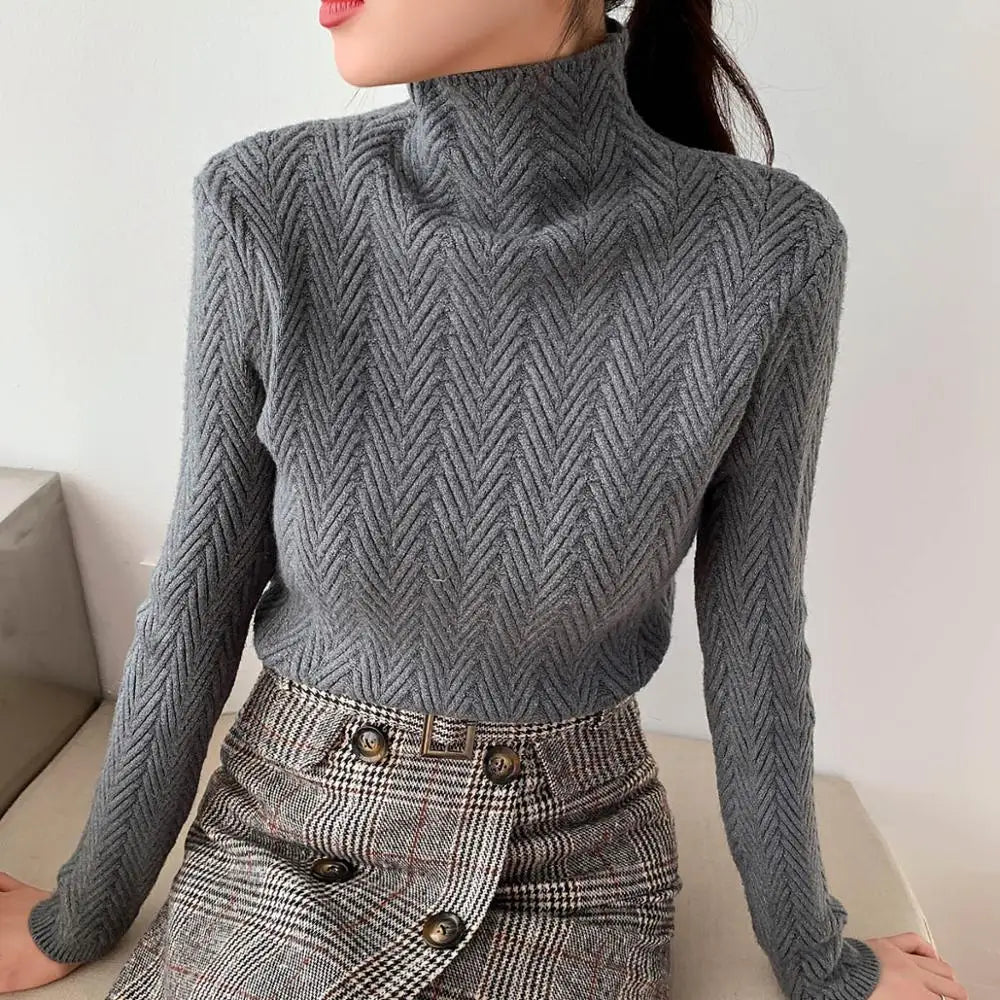 Women’s Pullover Sweater – Turtleneck – Chevron Knit – Ribbed Cuffs – Regular Fit