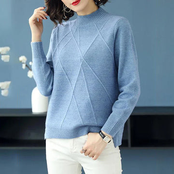Women’s Pullover Sweatshirt – Relaxed Fit – Knit Fabric – Textured – Half Turtleneck