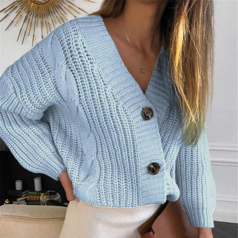 Button down loose knitted cardigan for women