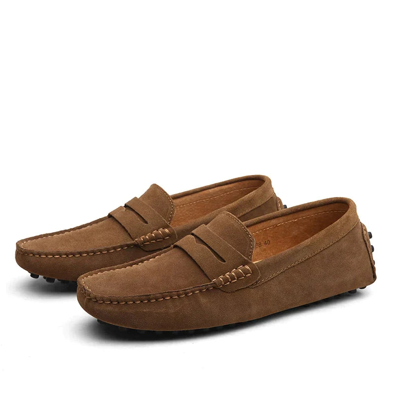 Men’s Suede Loafers – Italian Style – Moccasin Toe – Slip-On Penny Loafer