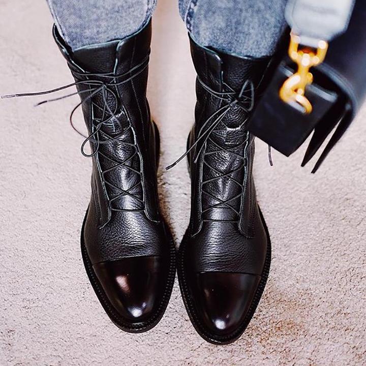 Plant leather lace-up heeled boots for women