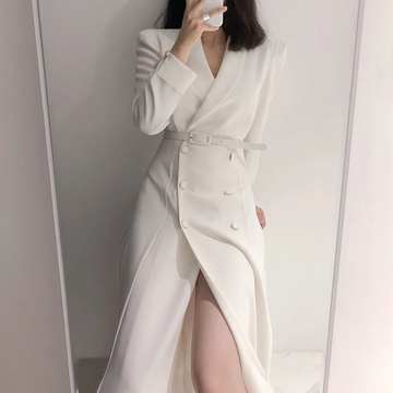 Women’s Trench Coat – Tailored Fit – Double Breasted – Belted Wool Blend Long Coat