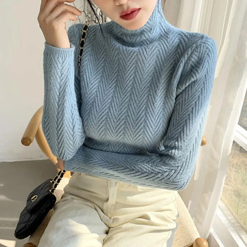 Women’s Pullover Sweater – Turtleneck – Chevron Knit – Ribbed Cuffs – Regular Fit