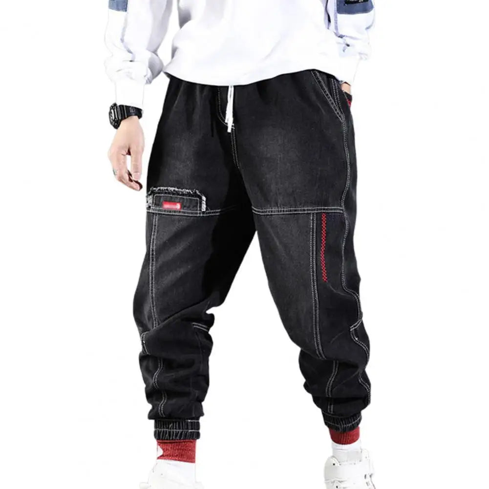Men’s Cargo Pants – Relaxed Fit – Elastic Cuffs – Durable Denim Feel – Drawstring Waist