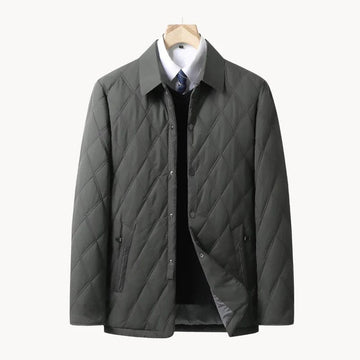 Men’s Quilted Jacket – Regular Fit – Diamond Pattern – Button Front – Hip Length