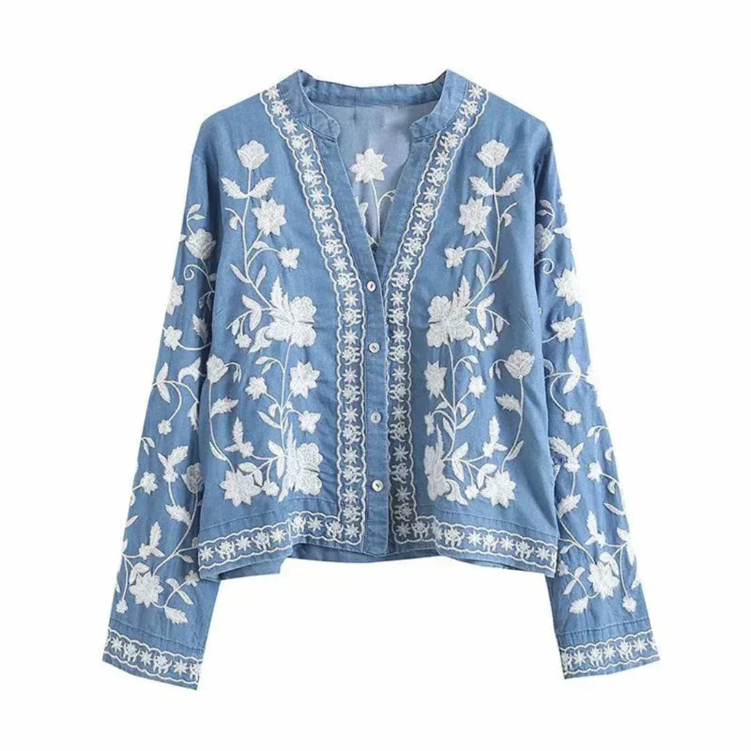 Button down embroidered floral cardigan for women