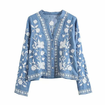 Button down embroidered floral cardigan for women