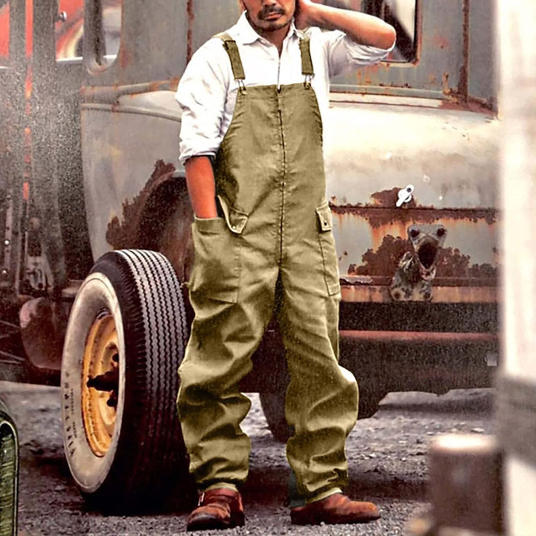 Men’s Work Overalls – Relaxed Fit – Adjustable Straps – Utility Pockets – Natural Fibers