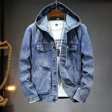 Hooded denim jacket for men