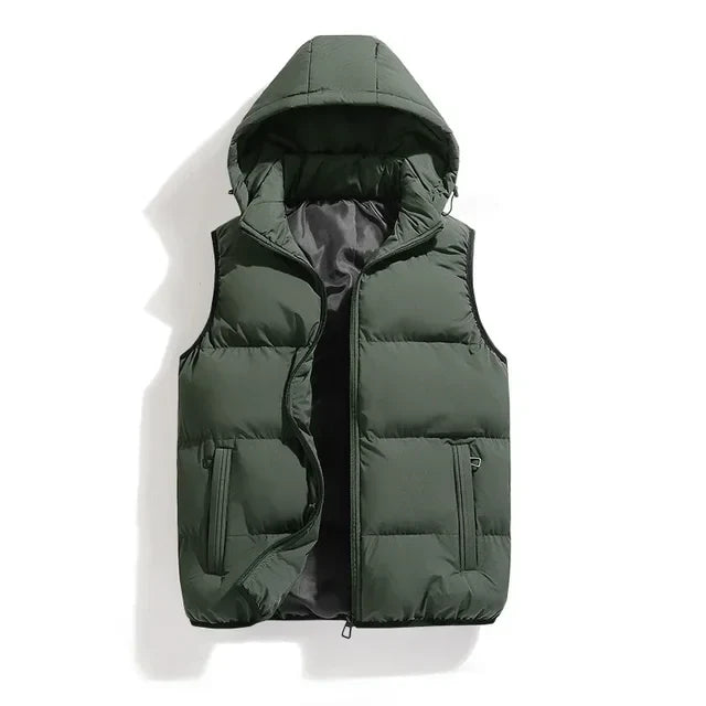 Winter vest with removable hood for men