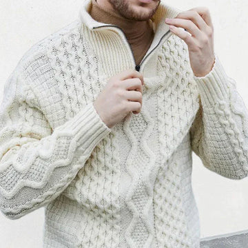 Men’s Pullover Sweater – Wool Blend – Regular Fit – Half-Zip Cable Knit – Ribbed Hem
