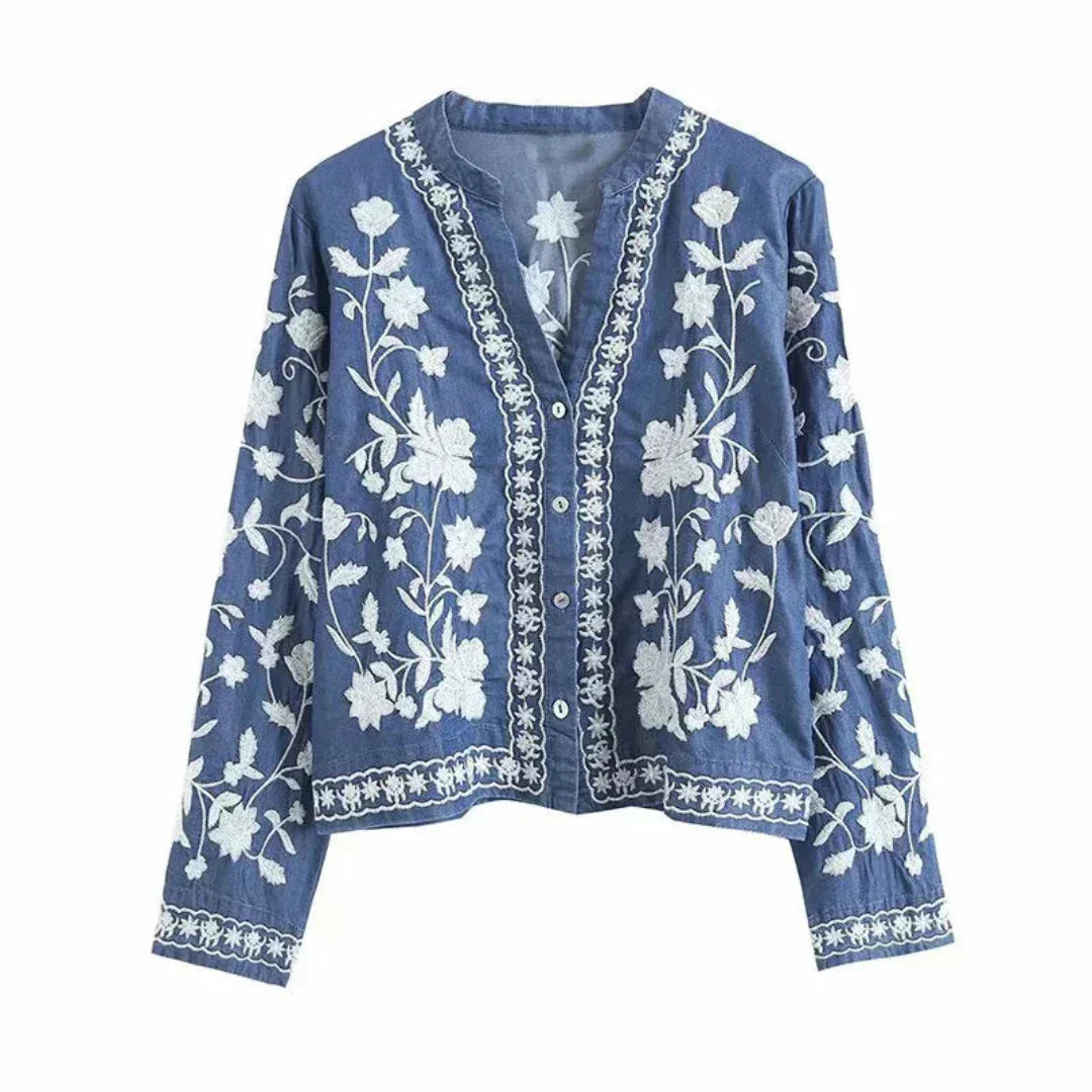 Button down embroidered floral cardigan for women