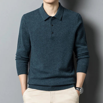 Men’s Polo Sweater – Wool Blend – Regular Fit – Ribbed Cuffs – Long Sleeve Pullover