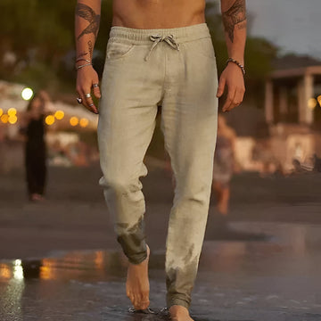 Men’s Pants - Relaxed Fit - Elastic Waistband with Drawstring - Breathable Casual Wear