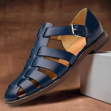 Men's Leather Sandals - Open Toe - Adjustable Buckle - Breathable Casual Wear