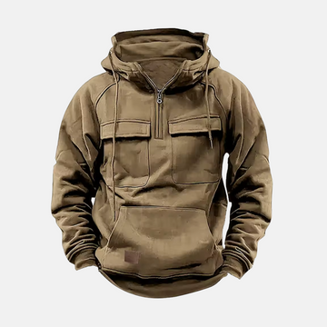 Men’s Hooded Jacket – Relaxed Fit – Leather Look – Half Zip – Flap Pockets – Casual