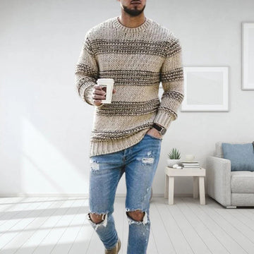 Casual striped slim fit knitted sweater for men