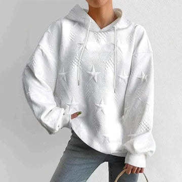 Women’s Hooded Sweater – Oversized Knit – Embossed Star Pattern – Long Sleeve