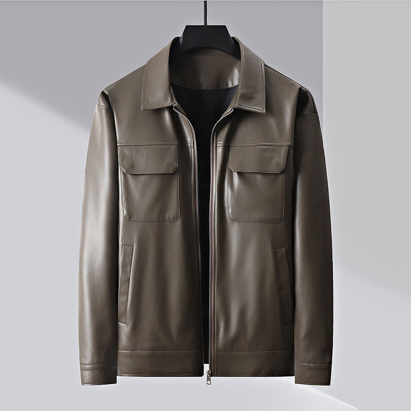 Men’s Jacket – Leather Look – Regular Fit – Full Zip – Spread Collar – Patch Pockets