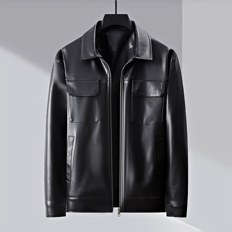 Men’s Jacket – Leather Look – Regular Fit – Full Zip – Spread Collar – Patch Pockets