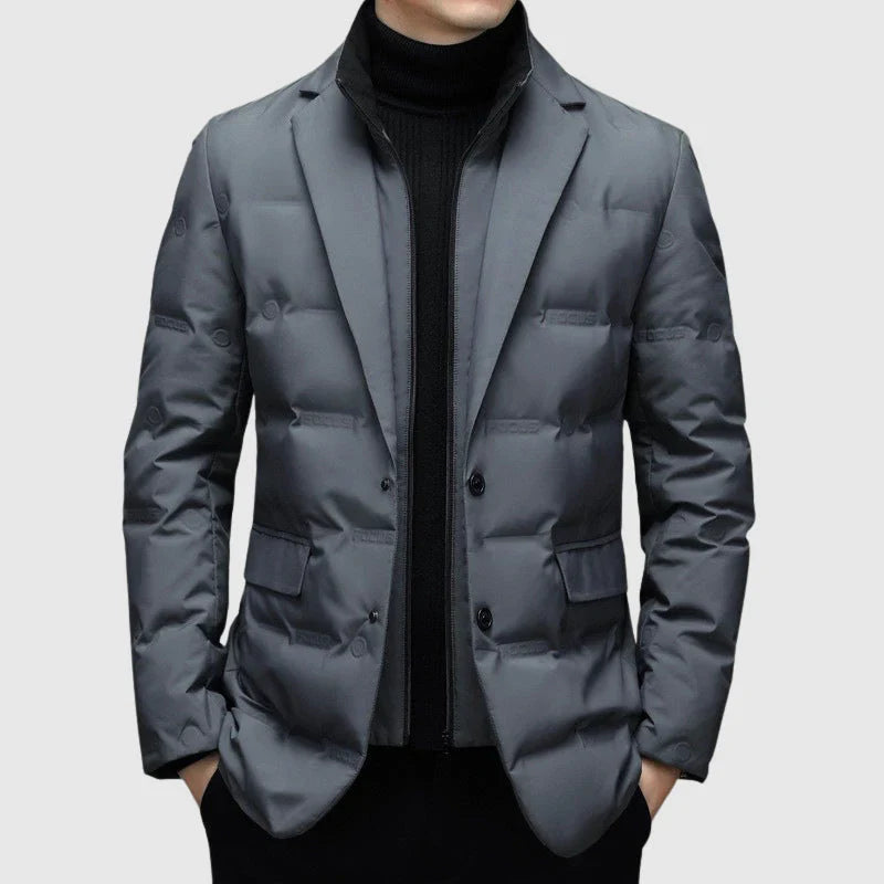 Men's Quilted Jacket – Tailored Fit – Notched Lapel – Two-Button Blazer Style